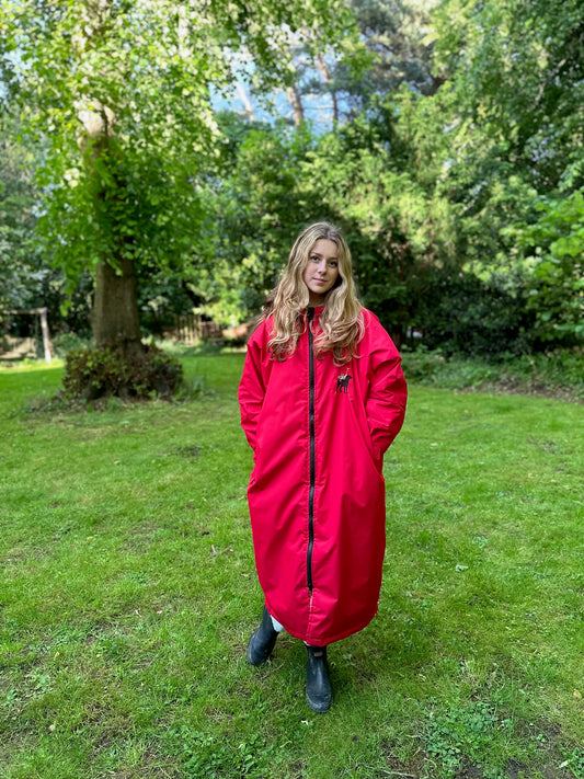 Poppy Red fleece lined waterproof coat from Hector and George