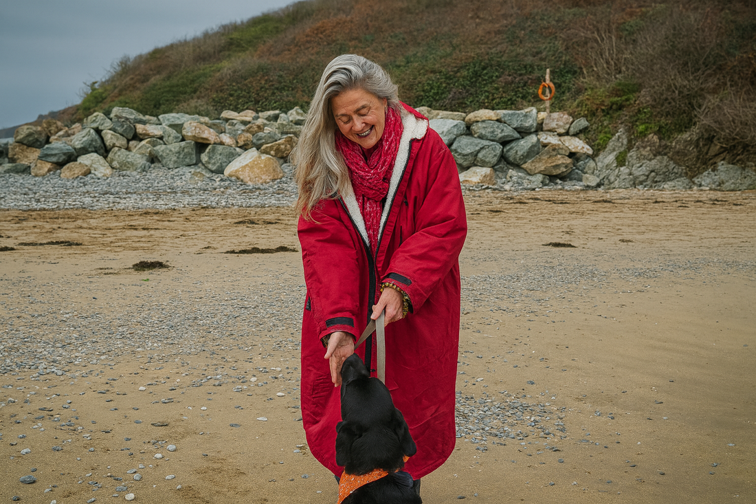 Woman with dog wearing Hector and George Coat