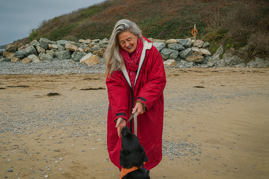 Woman with dog wearing Hector and George Coat