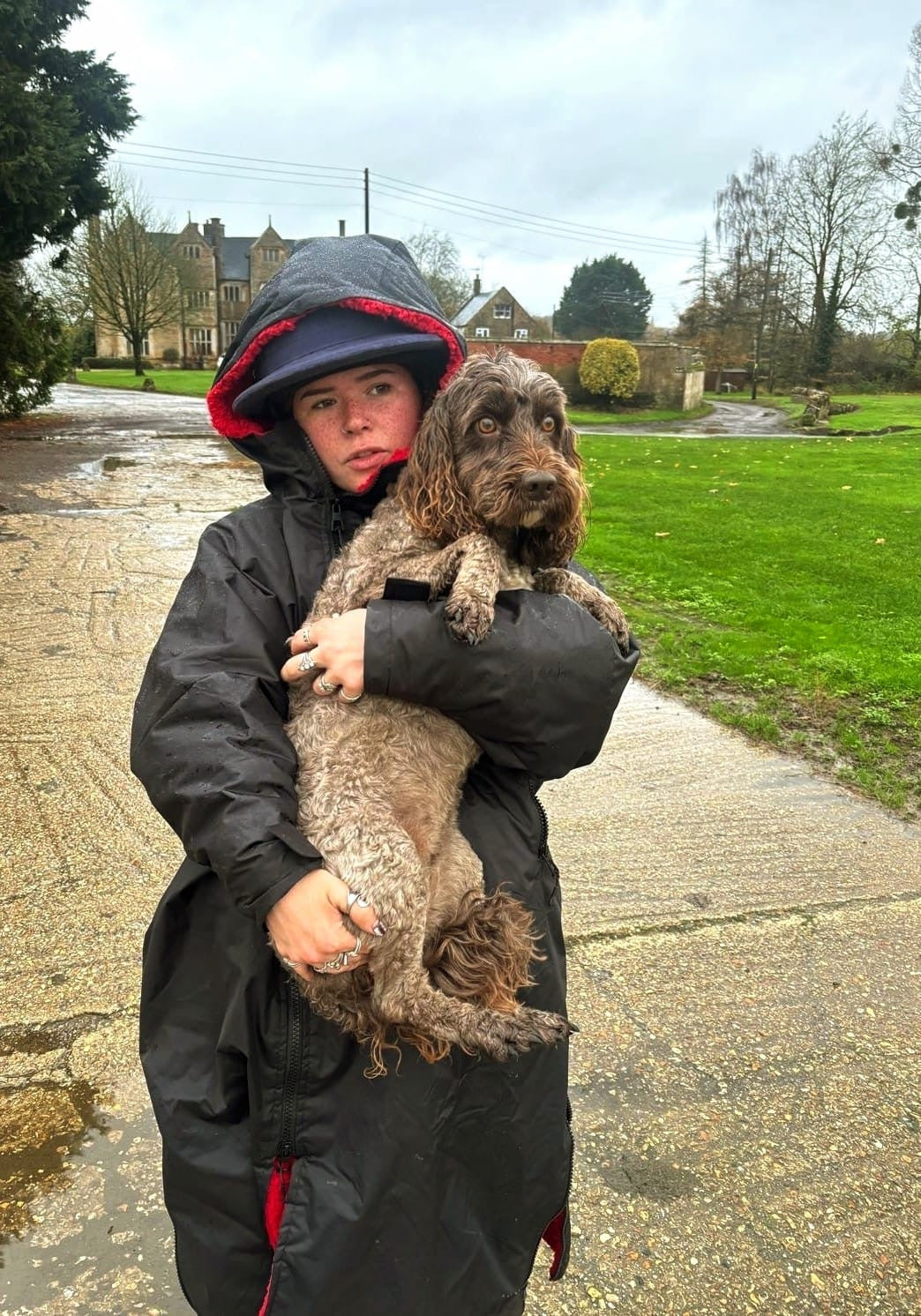 Ellie and her spaniel — putting Hector & George to the British weather test.