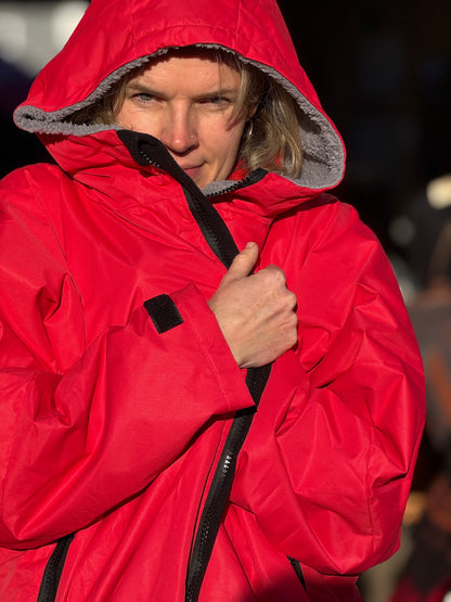 Waterproof Fleece-Lined Dog Walking Coat – Poppy Red