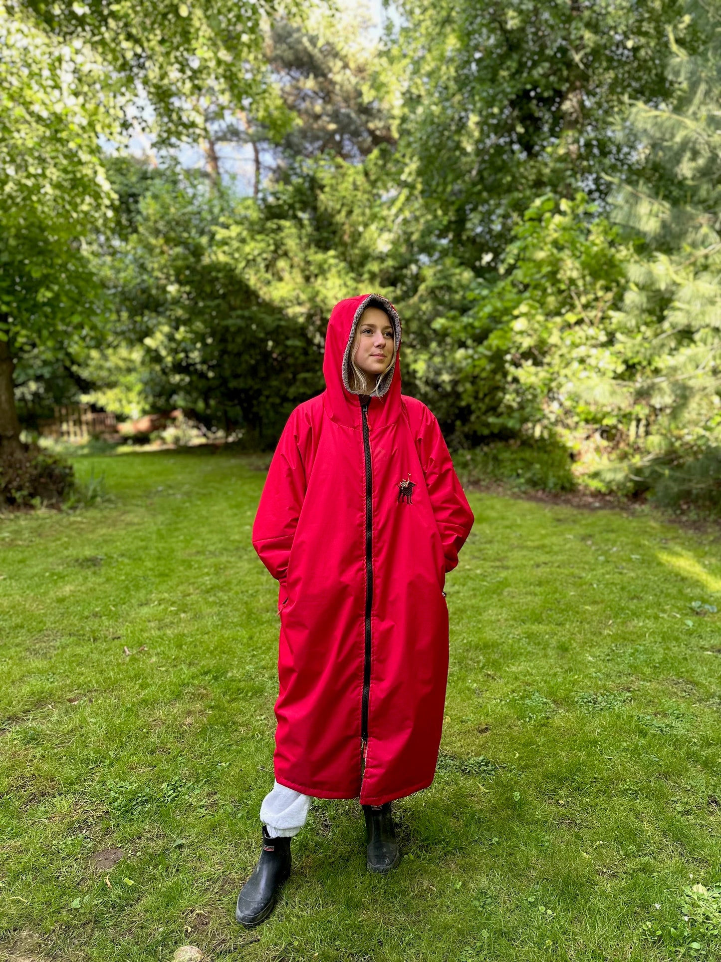 Poppy Red fleece lined waterproof coat from Hector and George