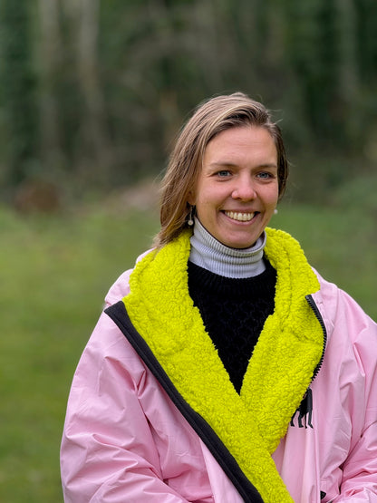 Daisy Pink with Green Lining | Hector and George Long Fleece Lined Coat