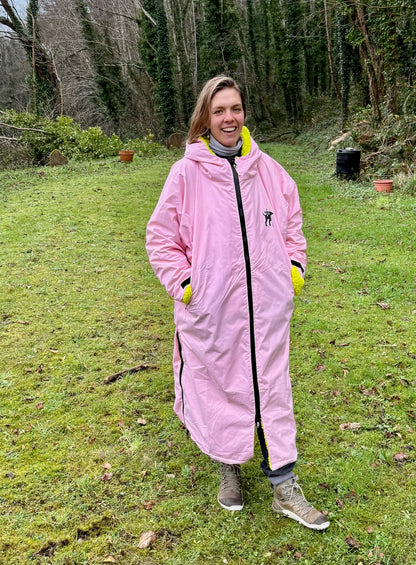 Daisy Pink with Green Lining | Hector and George Long Fleece Lined Coat