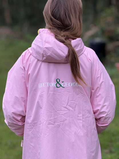 Daisy Pink with Green Lining | Hector and George Long Fleece Lined Coat