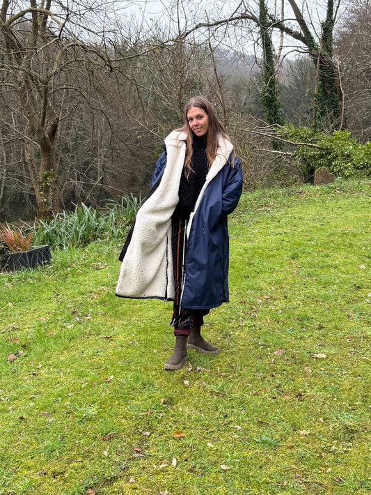 Ocean Blue fleece lined waterproof, dog walking coat from Hector and George